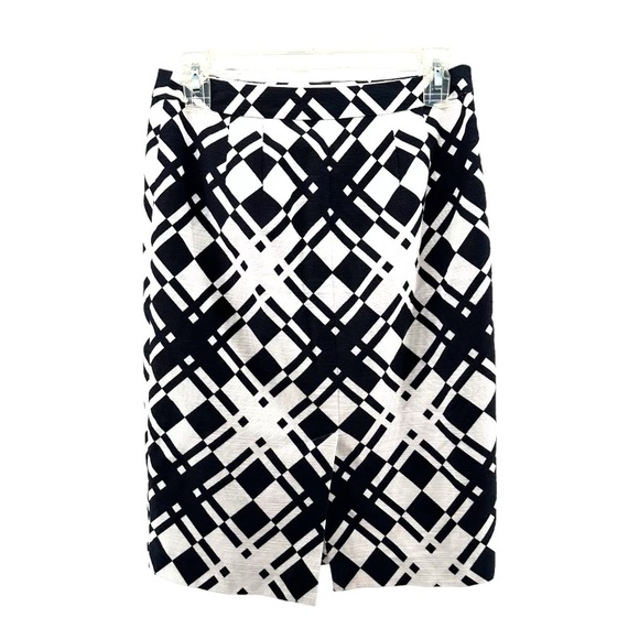 Talbots Women’s 2 Black White Skirt Pencil Zip Geometric Straight Office Career - Picture 1 of 12